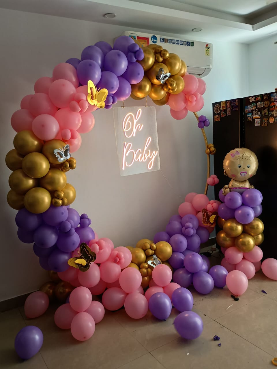 Oh Baby Modern Baby Shower Pink Purple Gold Balloon Arch Decor
