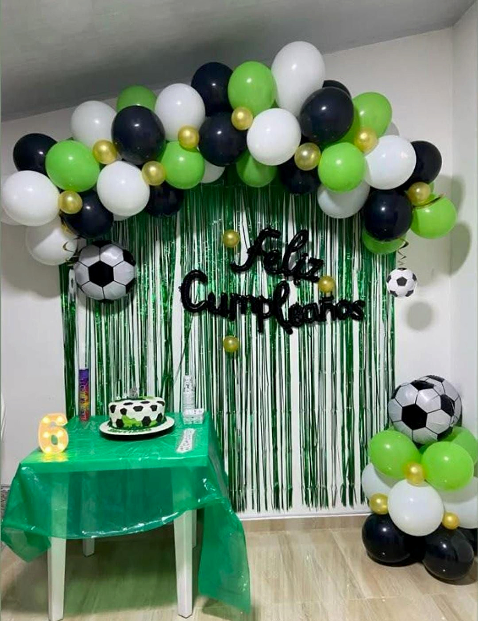 Soccer Theme Kids Birthday Party With Green And Black Balloon Arch - Kids Birthday Themes by Happy Balloons thumbnail 2