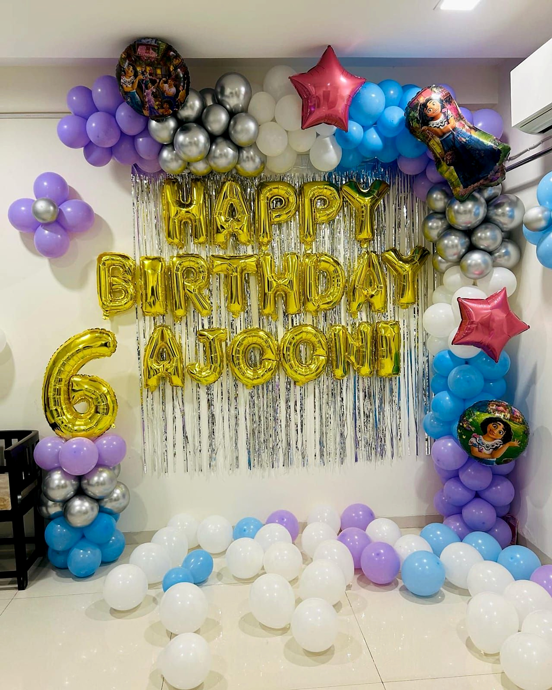 Colorful Kids Birthday Balloon Backdrop With Foil Letter Balloons And Cartoon Theme For Girl Age 6 - Kids Birthday Themes by Happy Balloons thumbnail 2