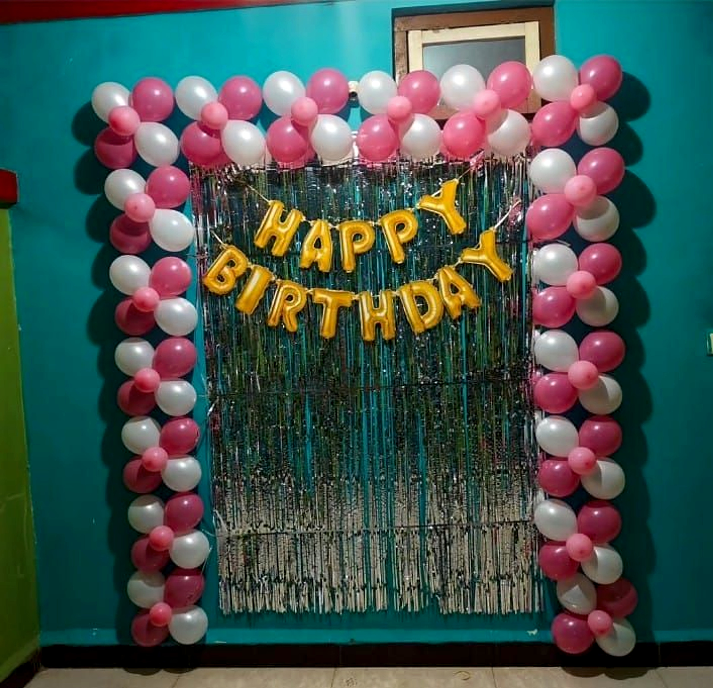 Pink And White Balloon Kids Birthday Backdrop With Gold Happy Birthday Letters - Kids Birthday Themes by Happy Balloons thumbnail 2